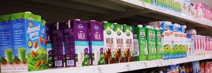 A row in a supermarket of milk cartons