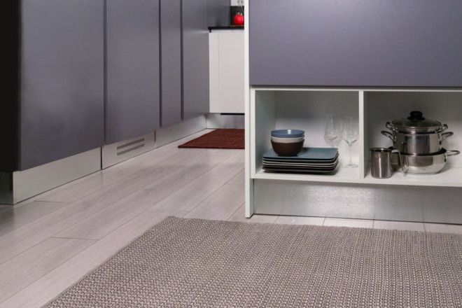 Bath rug displayed in a gray room