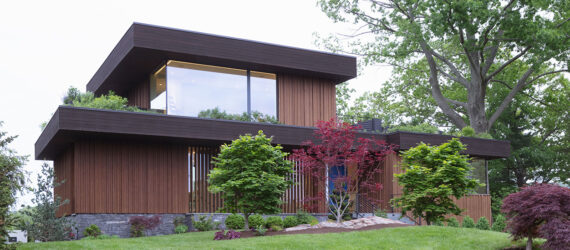 A two story wooden lake home