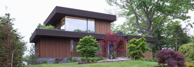 A two story wooden lake home