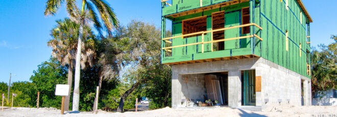 The base of a condo by the ocean under construction
