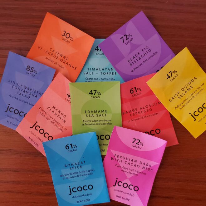 Flat lay of the prism collection chocolate packaging