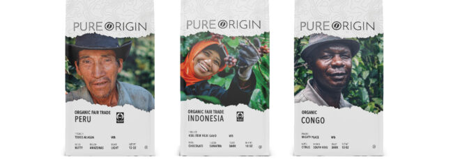 White background with Pure Origin coffee bags