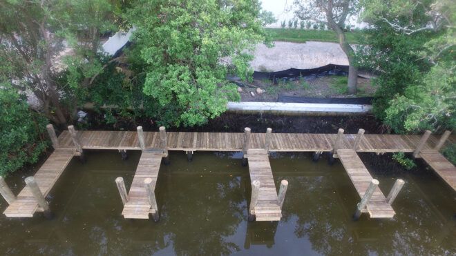 A wooden docking pathway for ships