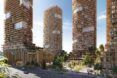 Four high-rise buildings with a center pavilion area
