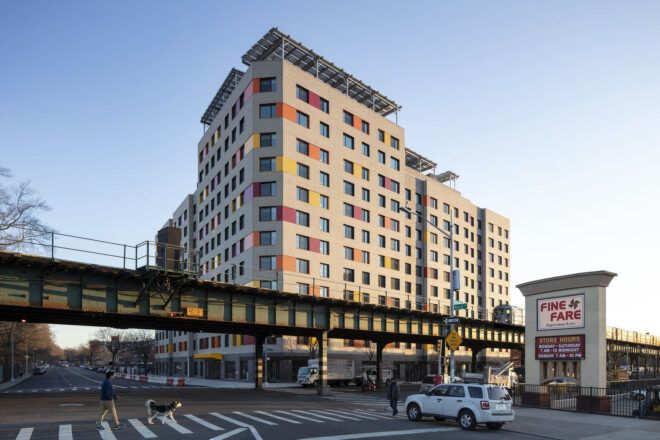 Apartment building with colorful windows