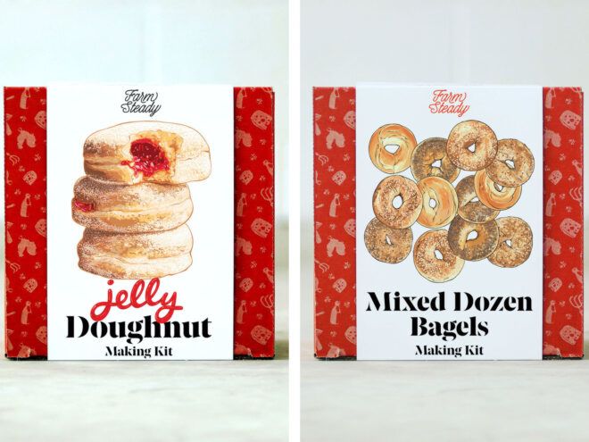 Jelly doughnut and mixed bagel DIY kits