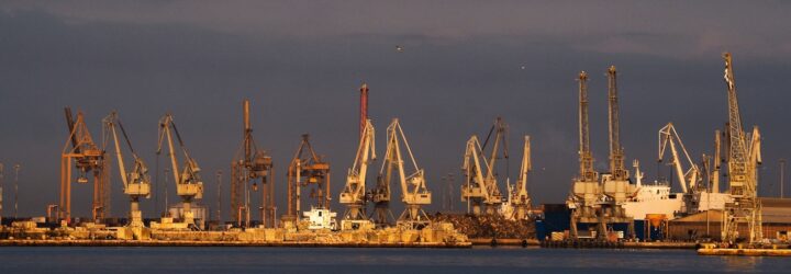 Oil rigs and machinery floating on an ocean
