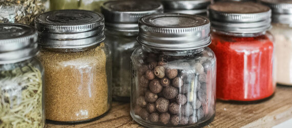 Glass jars of spices