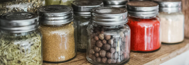 Glass jars of spices