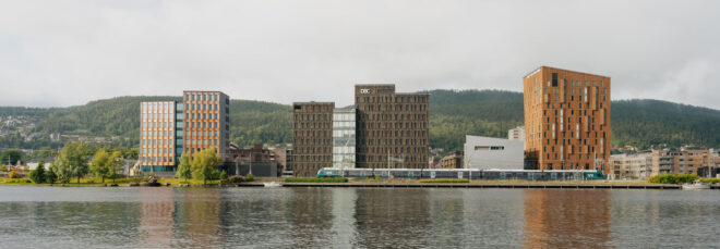 Waterfront view of office buildings