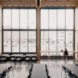 Tall glass windows in a lounge or lunchroom