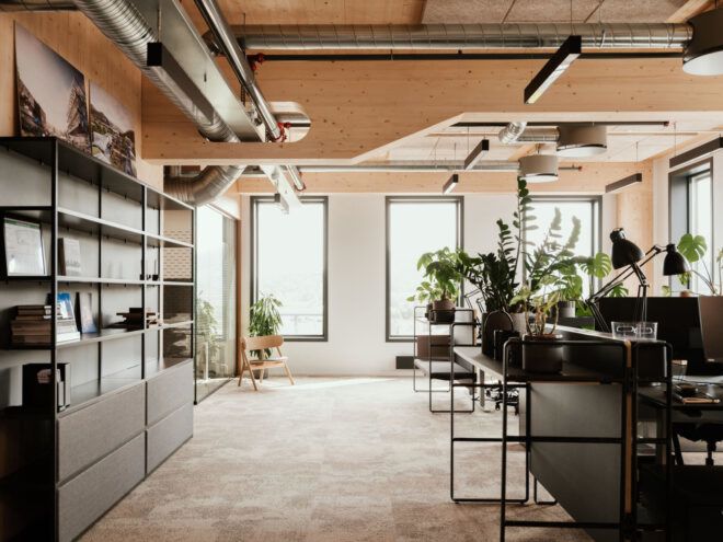 Additional office space with black trim windows