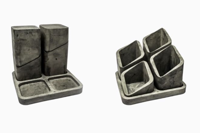 Desk organizer resembling Saudi volcanic craters and Islamic geometric patterns