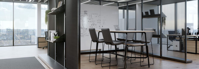 Office or meeting room surrounded by Harp space dividers