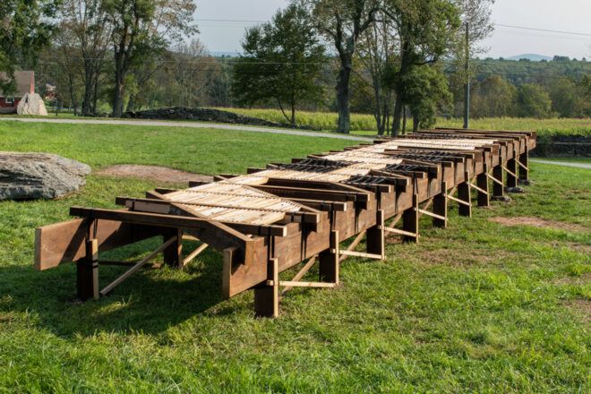 Long bridge pavilion made of wood