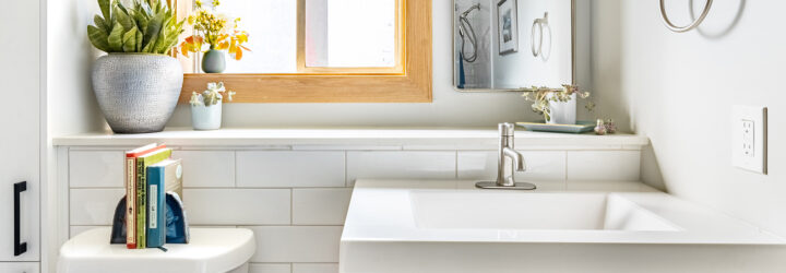 A white-tiled sink