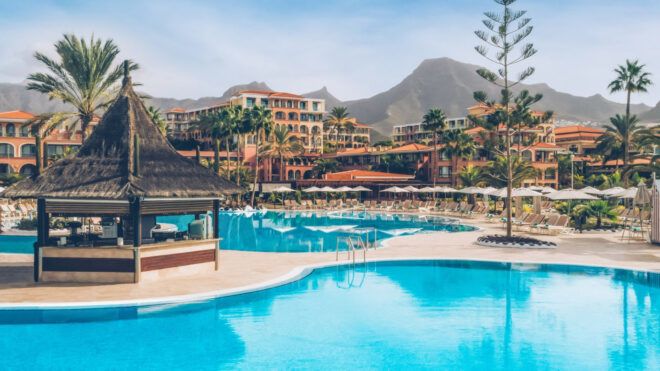 Pools outside luxury hotel