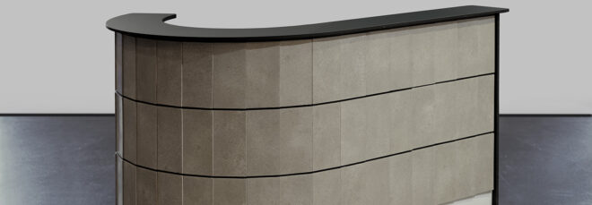 A curved structure made out of tiles