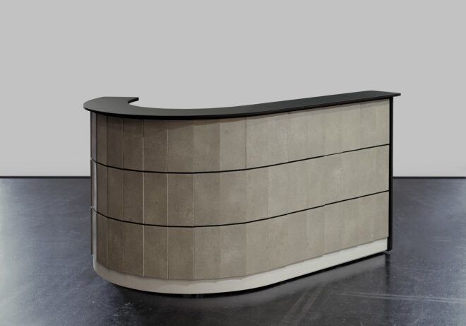 A curved structure made out of tiles