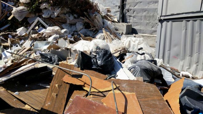 Worksite with construction waste to be used