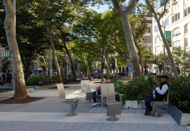 Metal chairs outdoors in a park