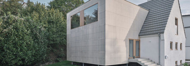 Box-like exterior of the Holzbox House