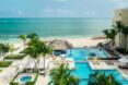 Beach hotel with pools and ocean ahead