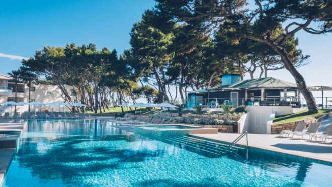 Crystal clear pools with trees