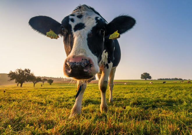 A cow looking into the camera