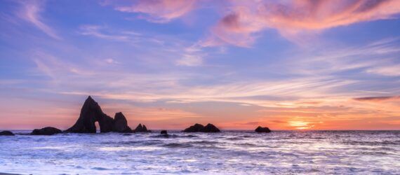 An ocean horizon during sunset