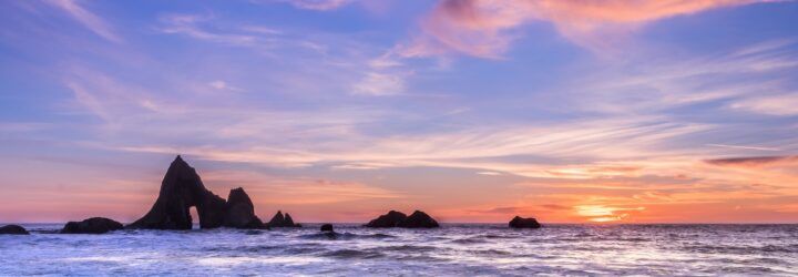 An ocean horizon during sunset
