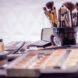 A display of makeups and makeup brushes