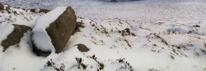 A rocky snowy landscape