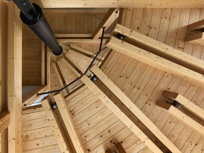 A wooden ceiling of the home