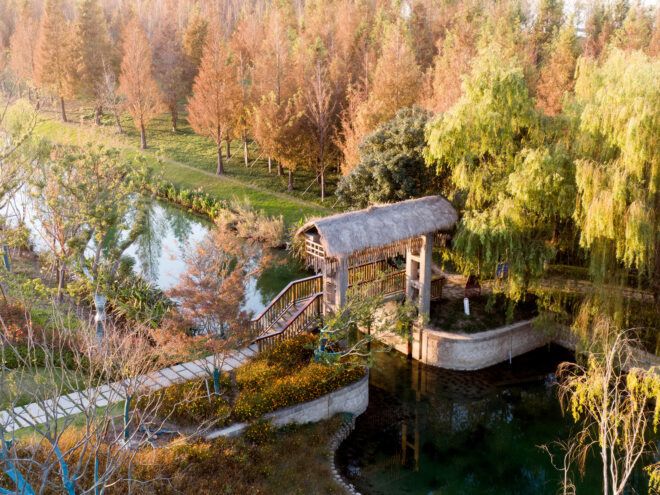 A small house area in between a river