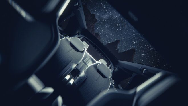 Car vehicle seating looking to a night landscape
