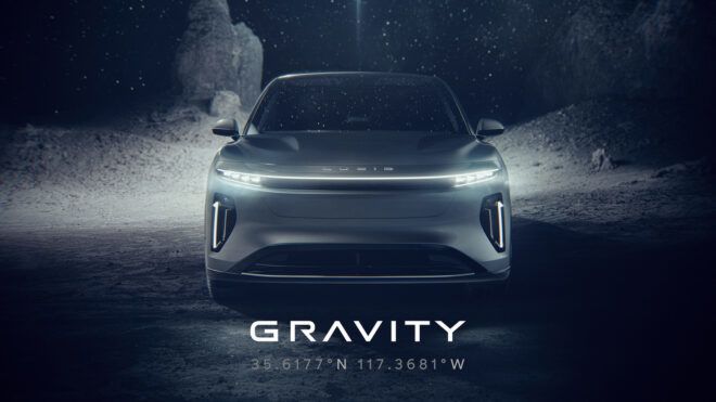 An EV SUV vehicle with the word GRAVITY below it