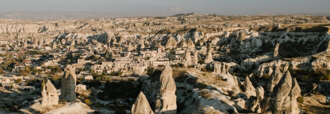 Fairy chimneys, which looks like long pointed rock formations