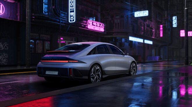 The back of a sleek Hyundai car