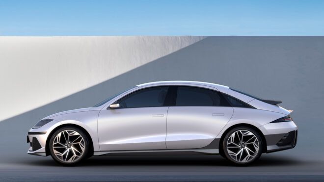The side of a silver car