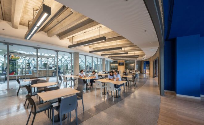 A working area with multiple desks