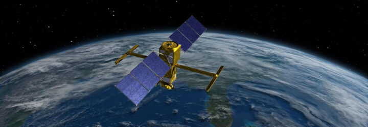 A satellite floating over planet Earth