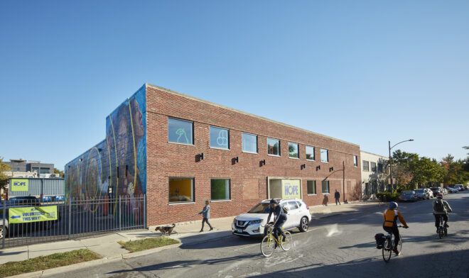 The exterior of a brick and mortar building