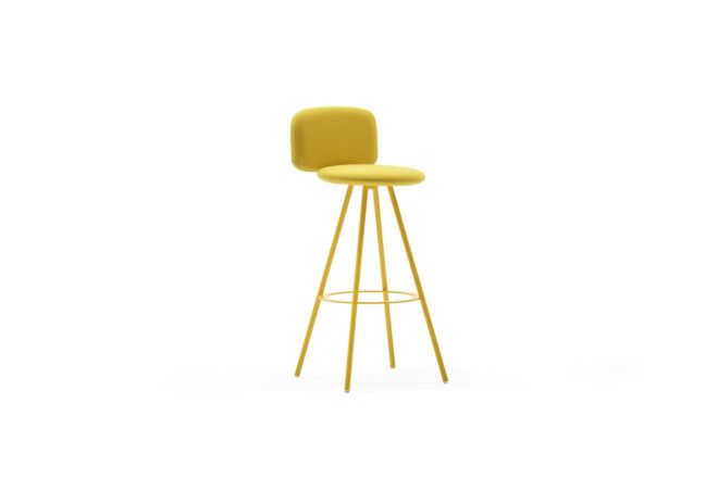 A four-legged yellow stool faced off to the side