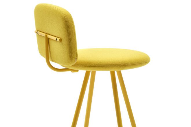 The top of a yellow plush stool