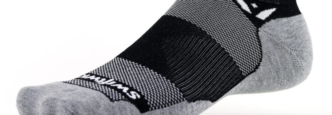 A gray and black sock