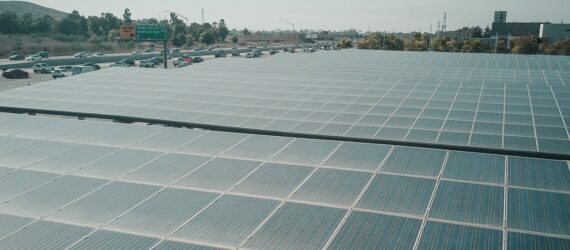 An up-close of solar panels on a roof