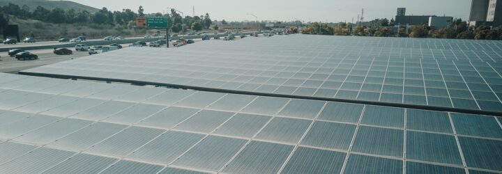 An up-close of solar panels on a roof