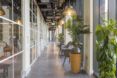Hallway flanking social spaces in Repton Gardens with indoor plants and seating
